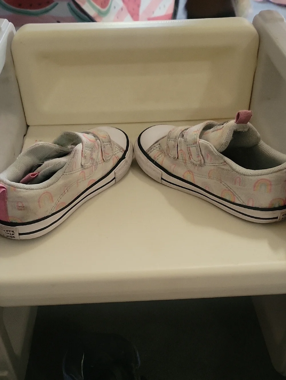 Converse Kids White Sneakers with Pastel Rainbow Accents